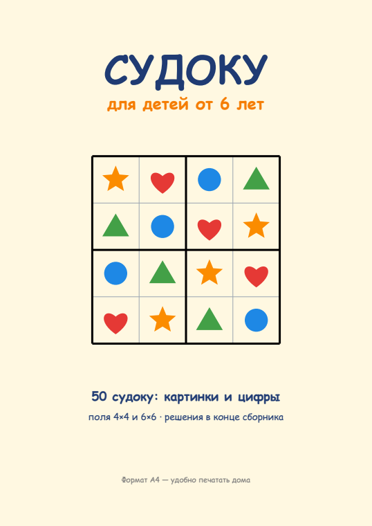 Судоку для детей 6+ — страница из сборника