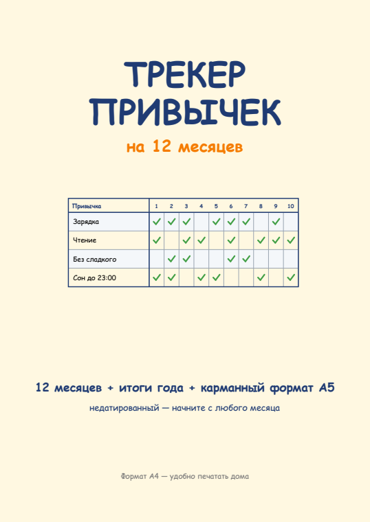 Трекер привычек на 12 месяцев — страница из сборника